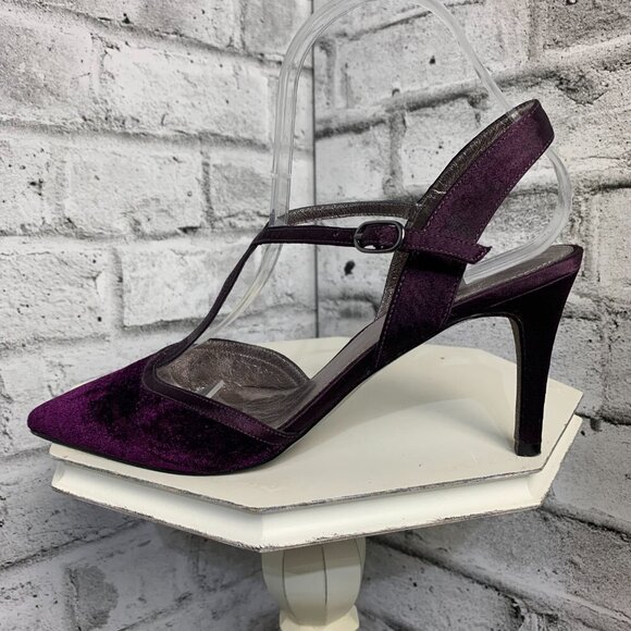 Adrianna Papell Purple Velvet Pointy Toe T-Strap Evening Pumps - Picture 2 of 10